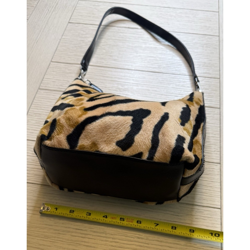 Tiger Print Black & Tan Zip Top‎ Faux Fur Shoulder Handbag. 9"x8" x5". Boho Chic - Picture 10 of 11